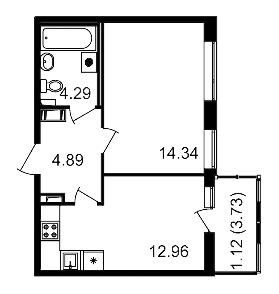 1-комнатная квартира 36.48 м², 11/11 эт., ЖК «Чёрная речка»